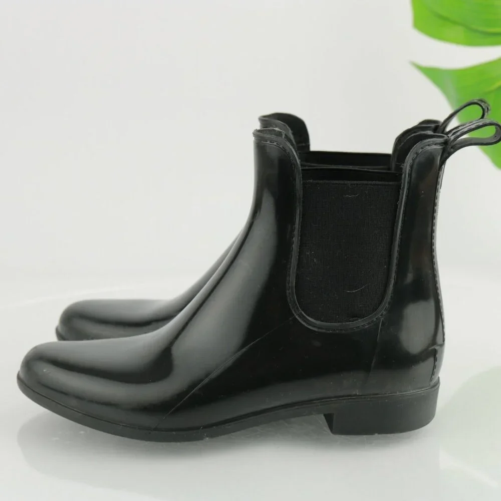 J Crew Womens Rain Boot Size 7 Black‎ Rubber Water Resistant Chelsea Bootie Flat